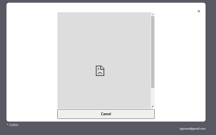 一个包含错误图标和“Cancel(取消)”<button>按钮</button>的对话框，可能指示内容加载问题。 (由 AI 生成标题)