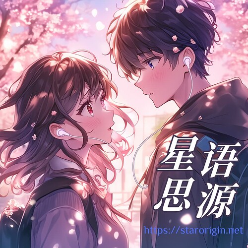 一对年轻的动漫情侣在樱花树下互望,耳机相连,画面充满浪漫气息。 (由 AI 生成标题)