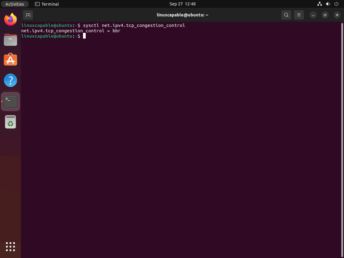 终端输出确认Ubuntu Linux上已启用BBR